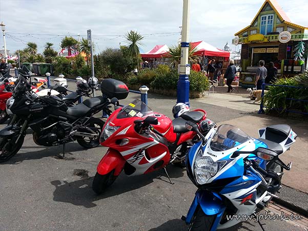 Motorbikes parked on Eastbourne seafront on May bank holiday Monday, 2015