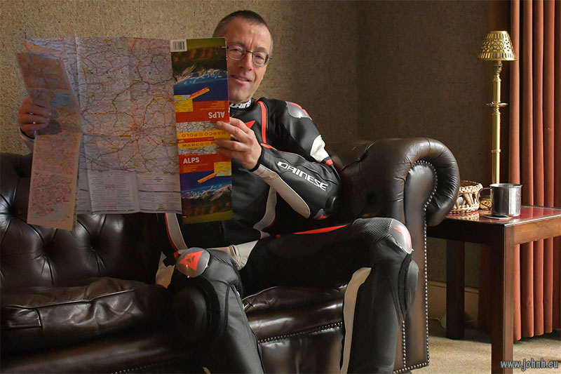 Route planning wearing new Dainese Kyalami leathers