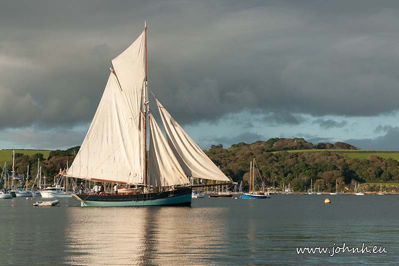 A yacht in Carrick Roads, Falmouth Bay, Cornwall