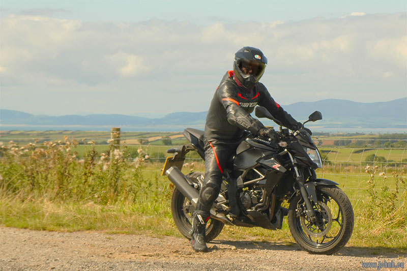 Ninja Z250SL on the Solway Firth coast